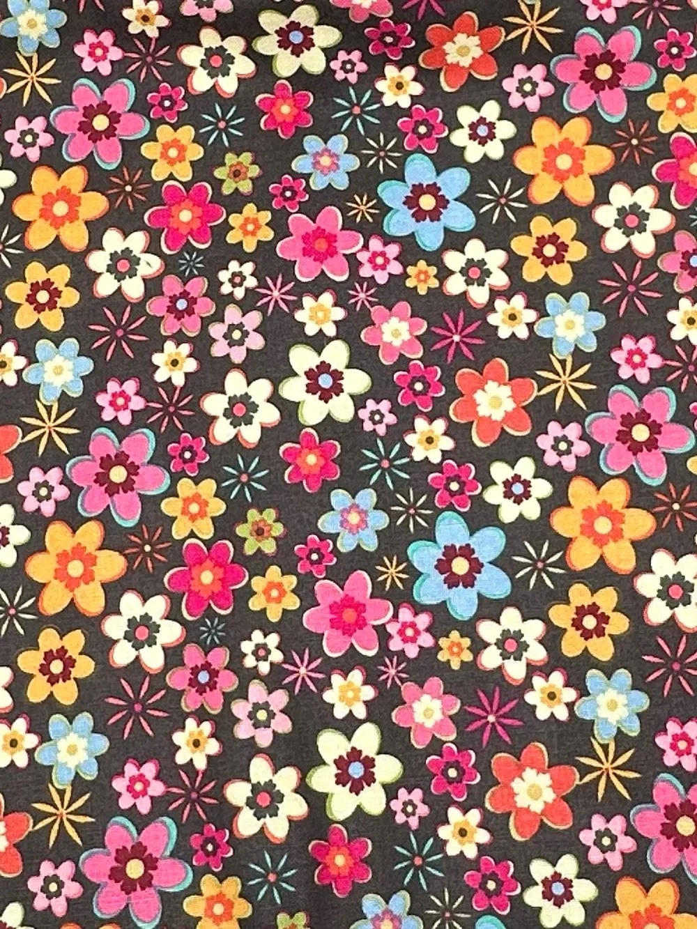 Calico Cowgirls by Poppie Cotton Multicolor Flowers on Brown